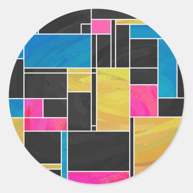 Mondrian Blue Pink Black Print Classic Round Sticker (Front)
