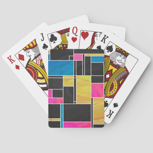Mondrian Blue Pink Black Print Playing Cards (Back)