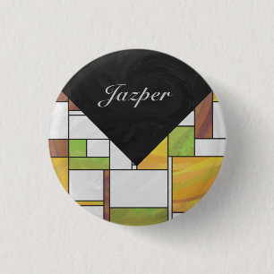 Mondrian Brown Yellow Green Print 1 Inch Round Button