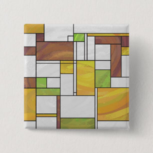 Mondrian Brown Yellow Green Print 2 Inch Square Button
