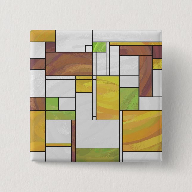 Mondrian Brown Yellow Green Print 2 Inch Square Button (Front)