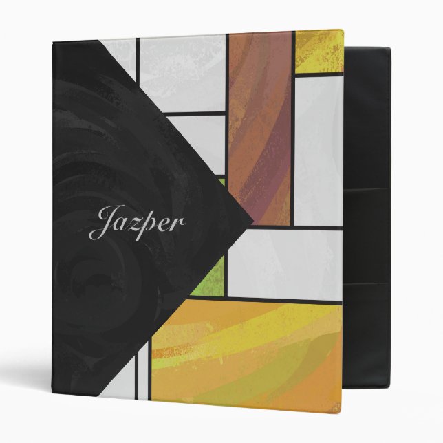 Mondrian Brown Yellow Green Print Binder (Front/Inside)