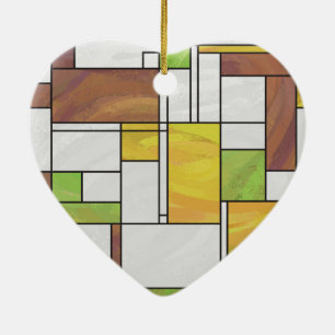 Mondrian Brown Yellow Green Print Ceramic Ornament