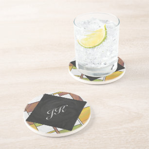 Mondrian Brown Yellow Green Print Coaster