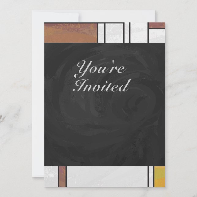 Mondrian Brown Yellow Green Print Invitation (Front)