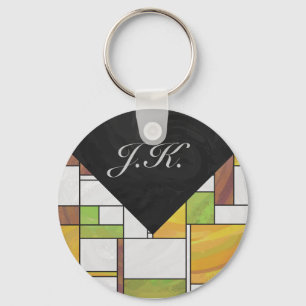 Mondrian Brown Yellow Green Print Keychain