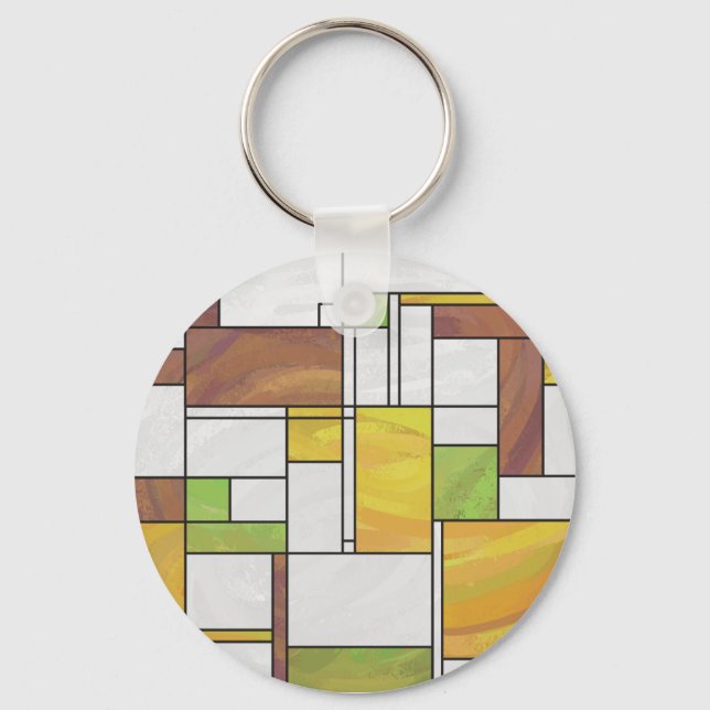 Mondrian Brown Yellow Green Print Keychain (Front)