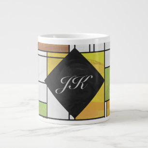 Mondrian Brown Yellow Green Print Large Coffee Mug