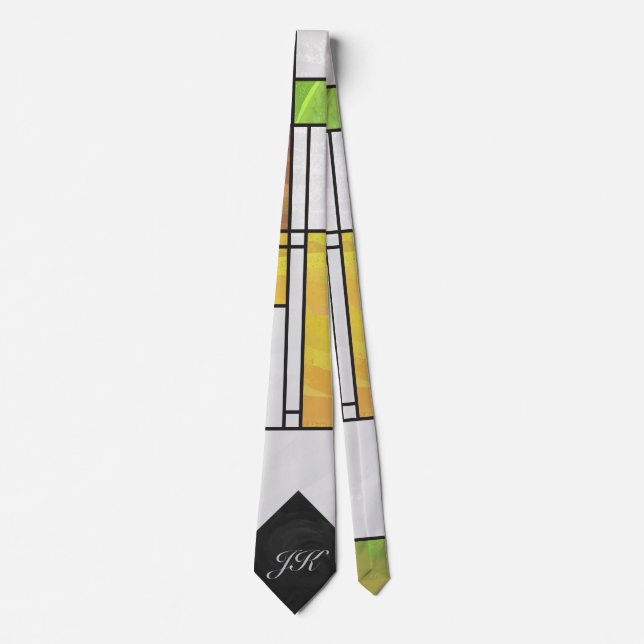 Mondrian Brown Yellow Green Print Tie (Front)