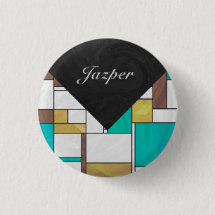 Mondrian Brown Yellow Teal Print 1 Inch Round Button