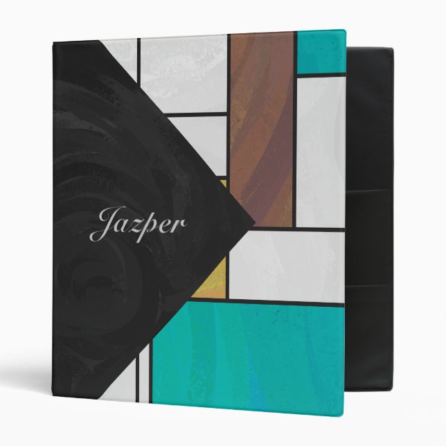 Mondrian Brown Yellow Teal Print Binder (Front/Inside)