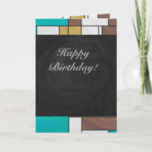 Mondrian Brown Yellow Teal Print Card