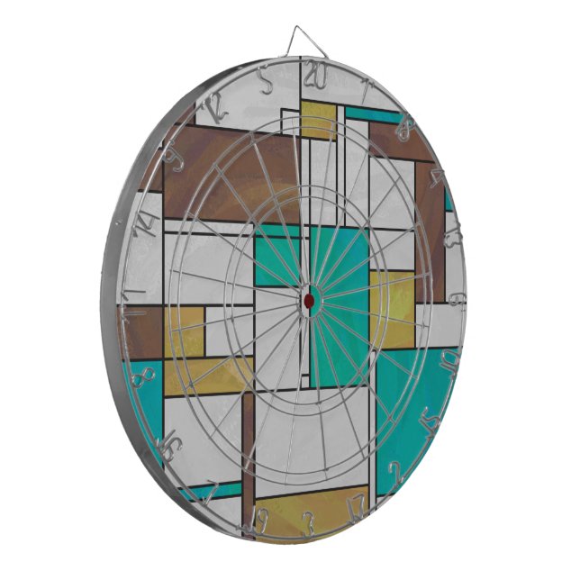 Mondrian Brown Yellow Teal Print Dartboard (Front Left)