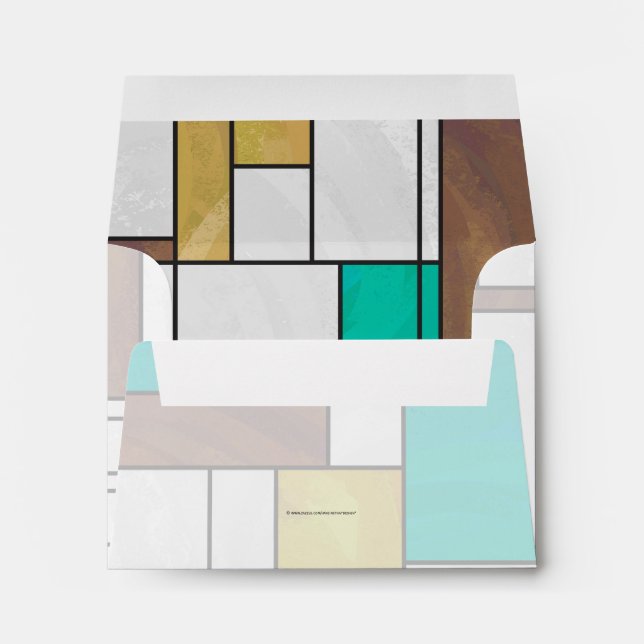 Mondrian Brown Yellow Teal Print Envelope (Back (Bottom))