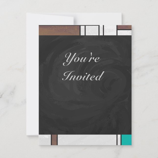 Mondrian Brown Yellow Teal Print Invitation (Front)