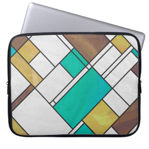 Mondrian Brown Yellow Teal Print Laptop Sleeve