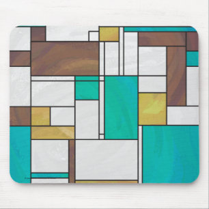 Mondrian Brown Yellow Teal Print Mouse Pad