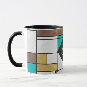 Mondrian Brown Yellow Teal Print Mug