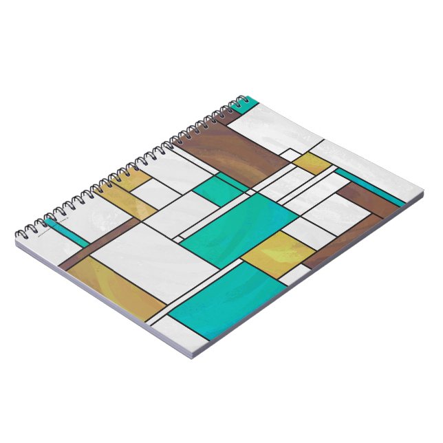 Mondrian Brown Yellow Teal Print Notebook (Left Side)