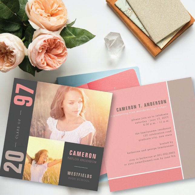 Mondrian Colour Blocks 2 Photo Graduation Party Invitation (Creator Uploaded)