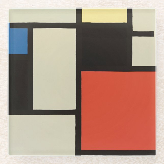 Mondrian Composition Modern Abstract Painting Art  Glass Coaster (Front)