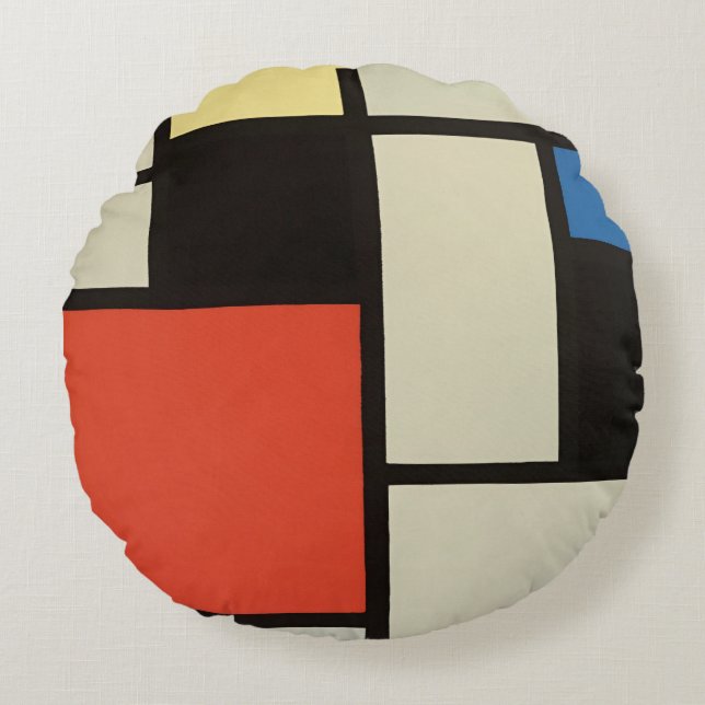 Mondrian Composition Modern Abstract Painting Art Round Pillow (Front)