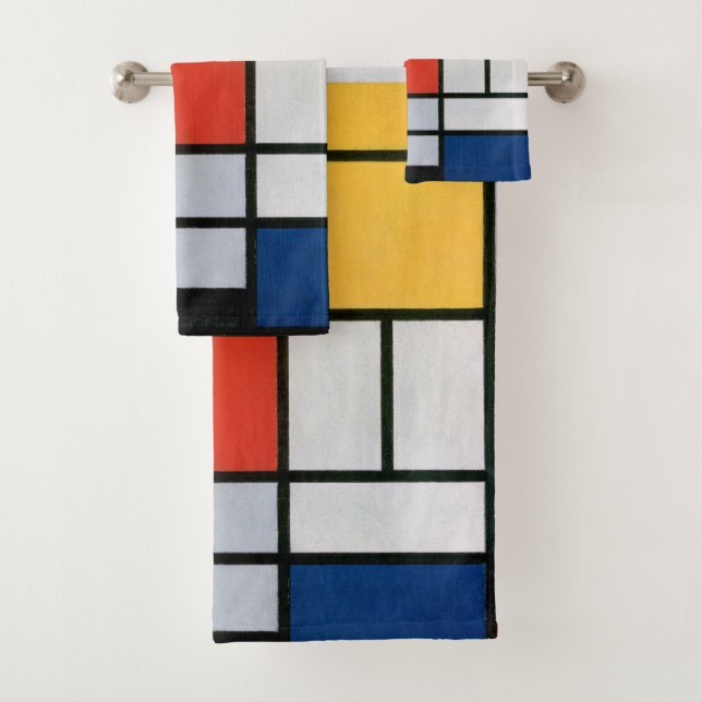 Mondrian Composition Red Yellow Blue Black  Bath Towel Set (Insitu)