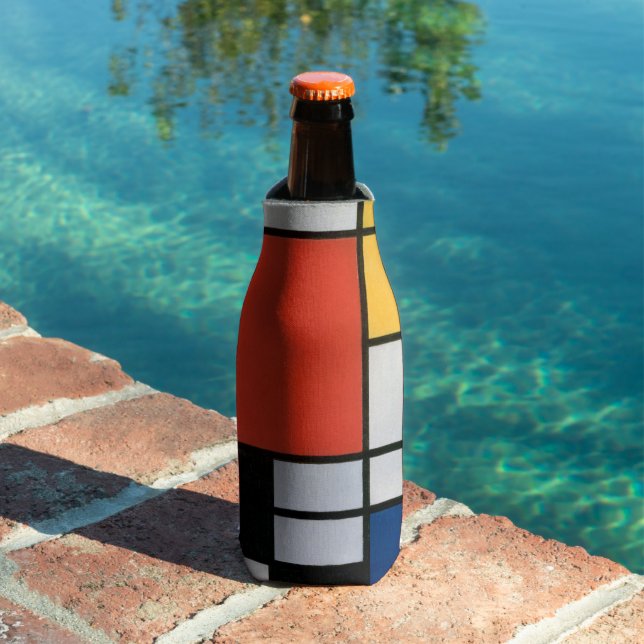 Mondrian Composition Red Yellow Blue Black  Bottle Cooler (In Situ Pool)