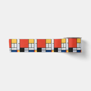 Mondrian Composition Red Yellow Blue Black  Satin Ribbon