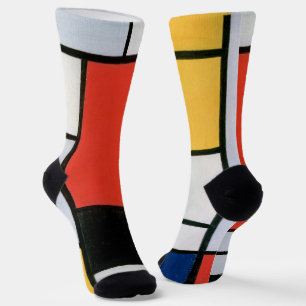 Mondrian Composition Red Yellow Blue Black Socks
