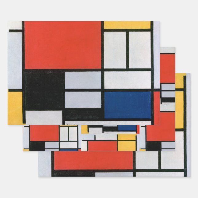 Mondrian Composition Red Yellow Blue Black  Wrapping Paper Sheet (Set)