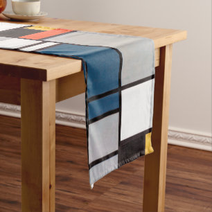 Mondrian Composition with Red, Blue, Black, Yellow Short Table Runner