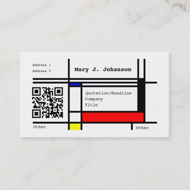 Mondrian cool design custom QR code Business Card (Front)