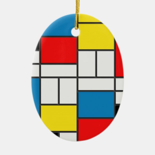 Mondrian Cubism Style Ceramic Ornament (Front)