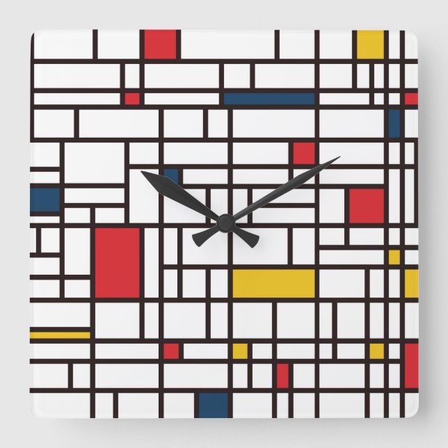 Mondrian De Stijl Square Wall Clock (Front)