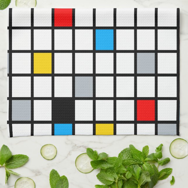 Mondrian Geometric Minimalist Comopsition Modern Kitchen Towel (Folded)