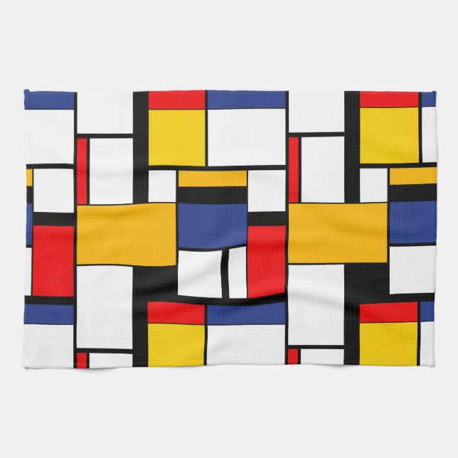 Mondrian Geometric Minimalist Comopsition Modern Kitchen Towel (Horizontal)