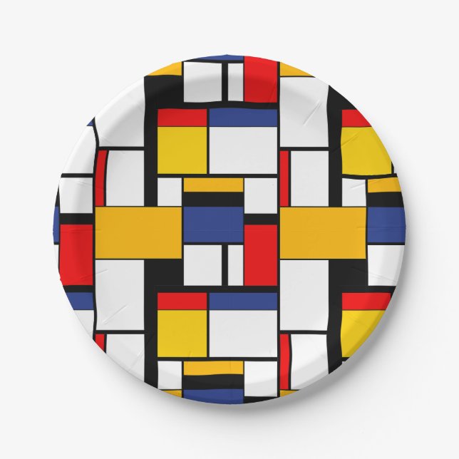 Mondrian Geometric Minimalist Comopsition Modern Paper Plate (Front)