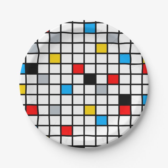 Mondrian Geometric Minimalist Comopsition Modern Paper Plate (Front)