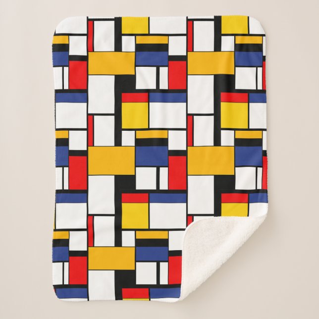 Mondrian Geometric Minimalist Comopsition Modern Sherpa Blanket (Front)