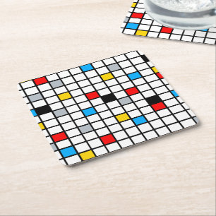 Mondrian Geometric Minimalist Comopsition Modern Square Paper Coaster