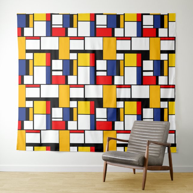 Mondrian Geometric Minimalist Comopsition Modern Tapestry (In Situ (Horizontal))