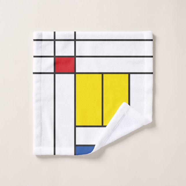Mondrian II Minimalist De Stijl Modern Art Design Bath Towel Set (Wash Cloth)