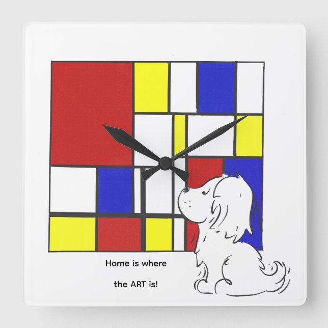 Mondrian Inspired Chamomile Square Wall Clock (Front)