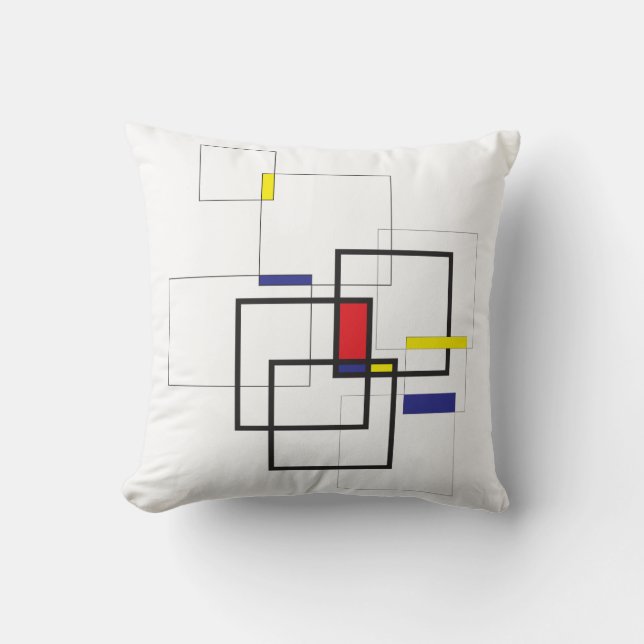 Mondrian Inspired Geometric Composition Throw Pillow (Front)