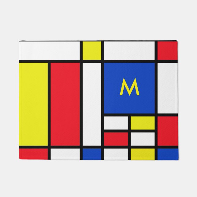 Mondrian Inspired Geometrical Design Abstract Art Doormat (Front)
