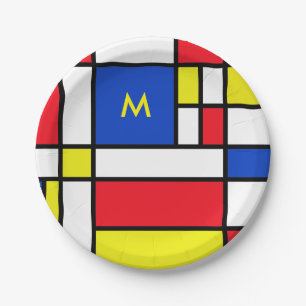 Mondrian Inspired Geometrical Design Abstract Art Paper Plate