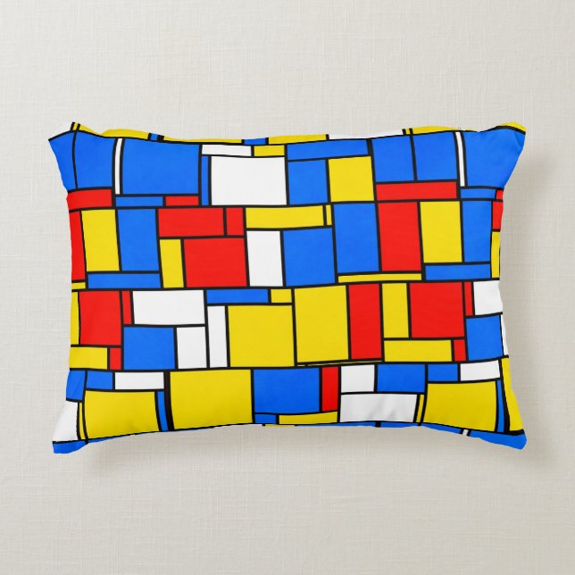 Mondrian Inspired Style Red Blue Yellow Pattern Accent Pillow (Front)