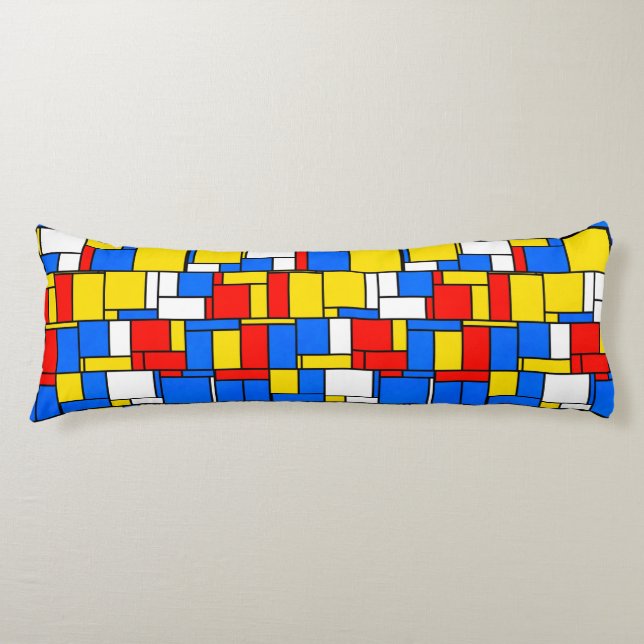 Mondrian Inspired Style Red Blue Yellow Pattern Body Pillow (Front)