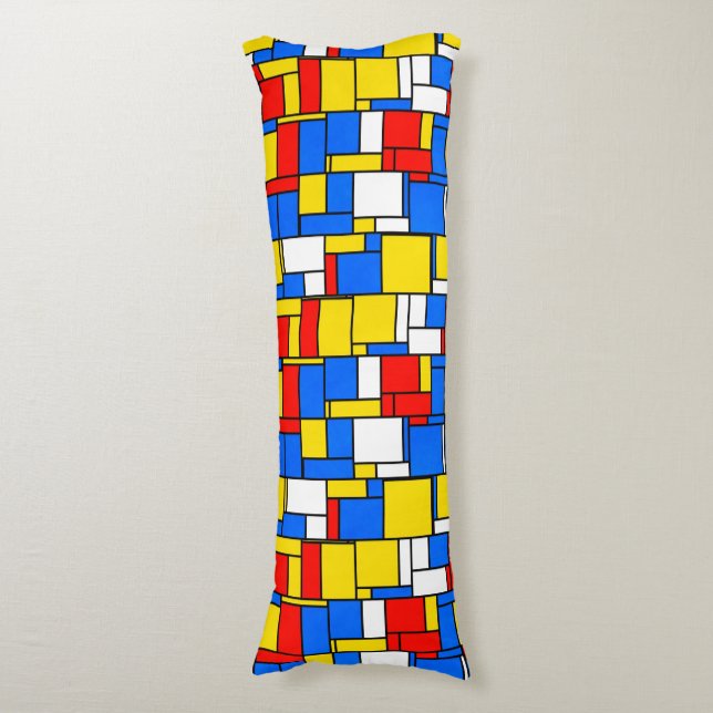 Mondrian Inspired Style Red Blue Yellow Pattern Body Pillow (Front Vertical)